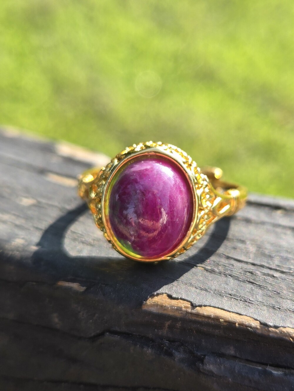 Luxe Ornate Filigree Crown Ring - Ruby in Zoisite - Adjustable